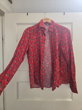 Straight To Hell Red Long-Sleeve Button-Up with Tiger